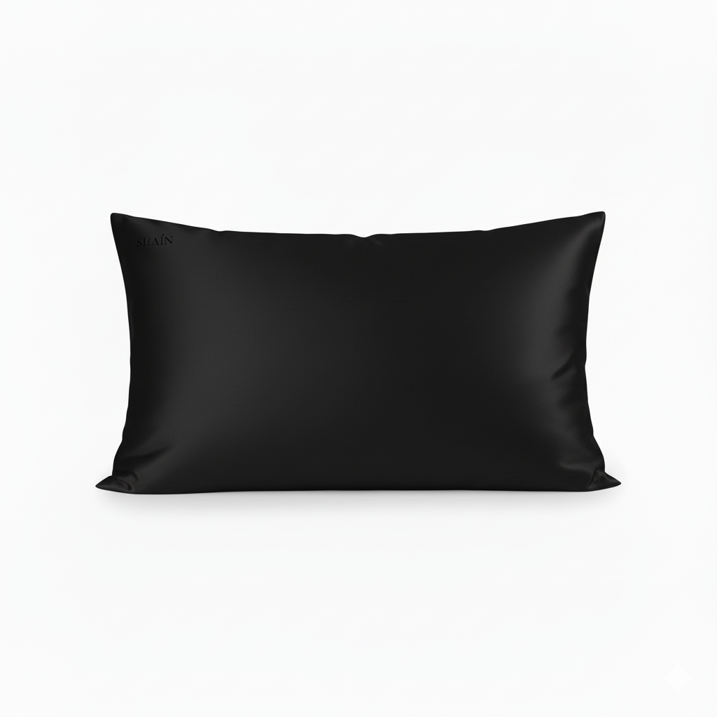 Organic Mulberry Silk Pillowcase in Midnight Black