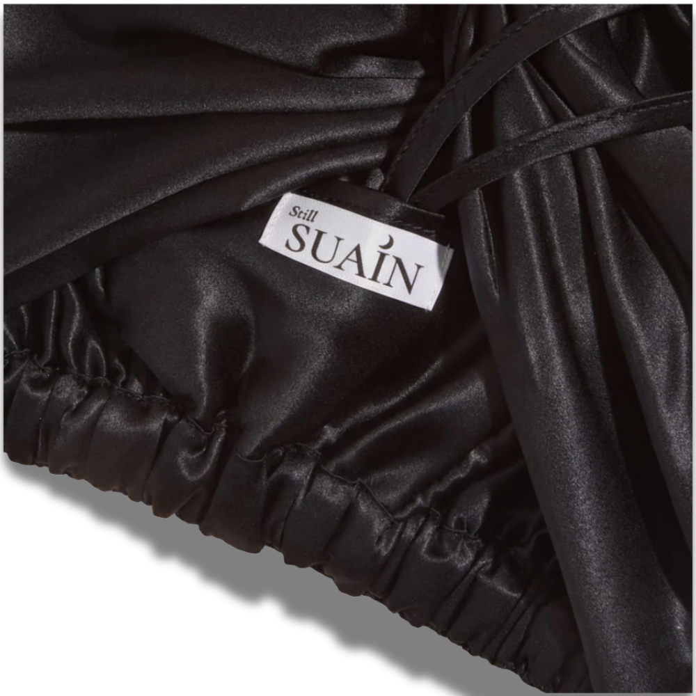Organic Mulberry Silk Bonnet in Midnight Black, lifestyle