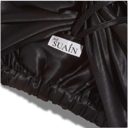 Organic Mulberry Silk Bonnet in Midnight Black, lifestyle