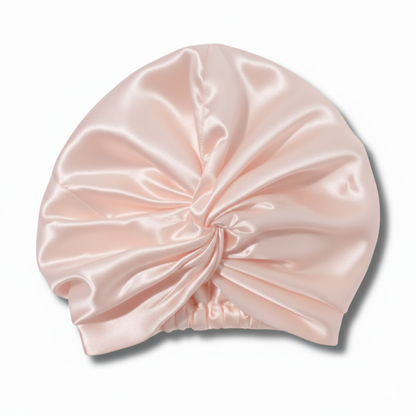 Organic Mulberry Silk Bonnet in Dawn Pink, lifestyle