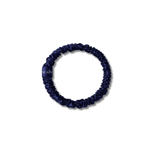 Organic Mulberry Silk Skinny Scrunchie | Deep Blue