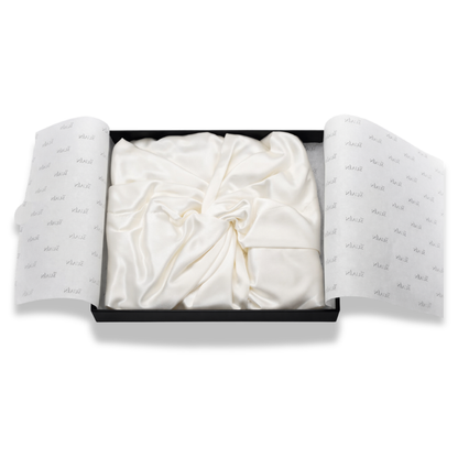 Organic Mulberry Silk Bonnet in Ivory White, lifestyle